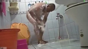 Dad taking a shower