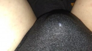 Cum dripping through Sky's oiled panties