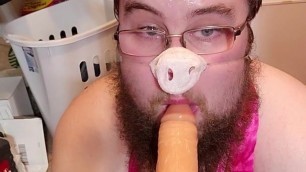 Exposed sissy pig fucking his ass and switching dildos