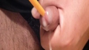 Jerking off and cum with CH24 Foley catheter  and dildo