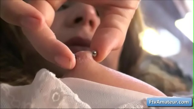 Hot busty blonde amateur teen Aveline with pierced boobs finger fuck her juicy pierced pussy