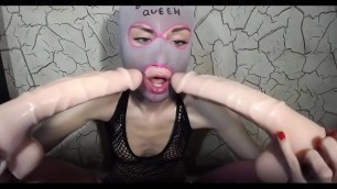 Webcam Dildo Deepthroat Gagging Queen - Masked Blowjob Queen Doing Double Dildo Deepthroat - watch more on Amateur-Cam-Girls&period;com