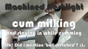 Ballstretched machined fleshlight cum milking and keeping it in while cumming&period; KIK me &commat; eonbluapocalyps