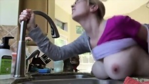 Busty Bitch Fucked While Washing Dishes